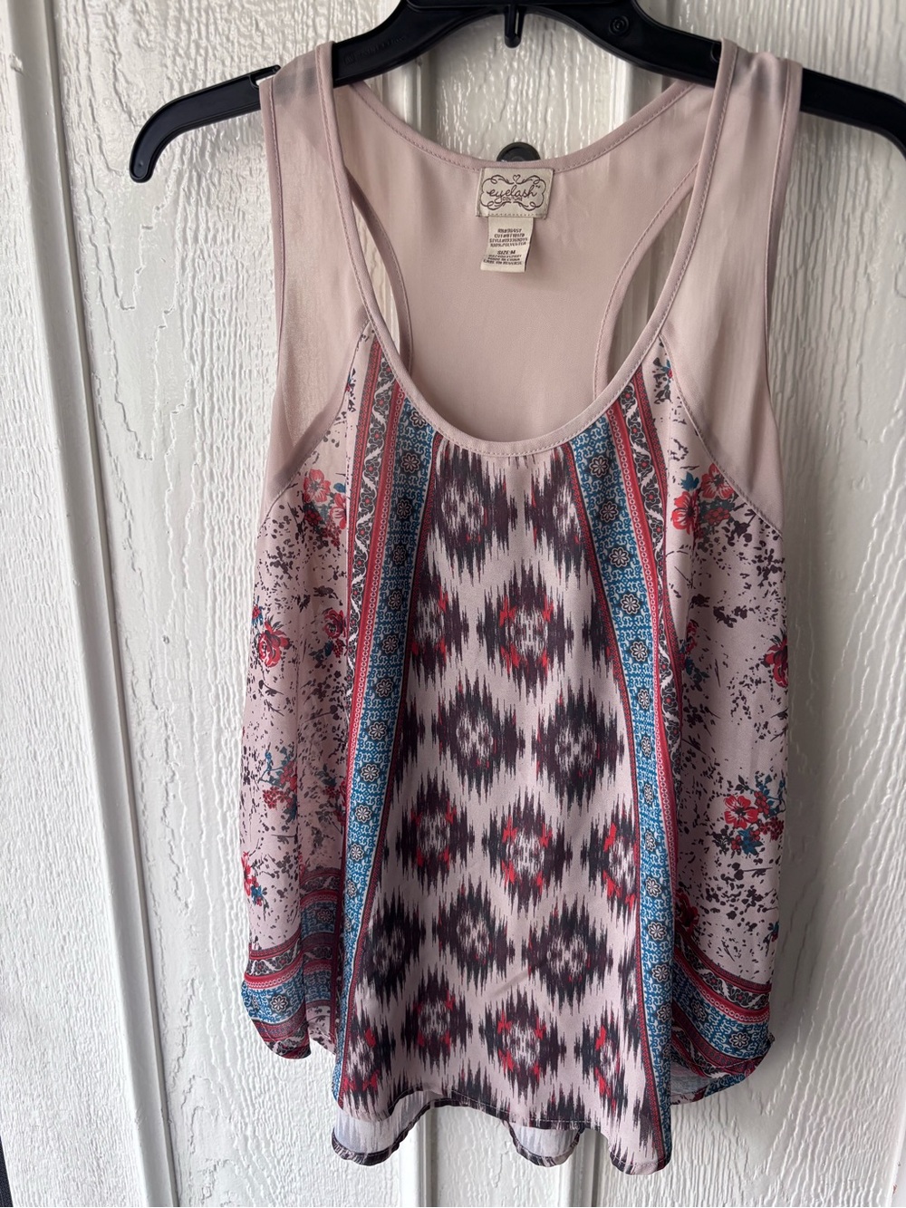 Eyelash couture Blush Printed Racerback Tank with Blue Accents